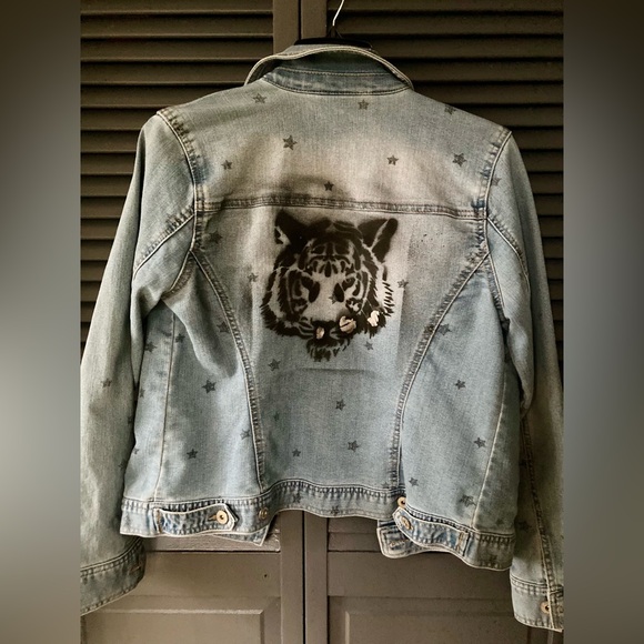 Style & Co. Jackets & Blazers - Jean jacket with stars and tiger face